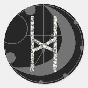 Sticker Rond Lettre H Rune Runogramme Lune géométrique Noir