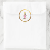 Sticker Rond Lettre I Monogramme Roses rose Floral & Elegant Or (Sac)