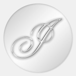 Sticker Rond Lettre I script initial faux argent monogramme fav