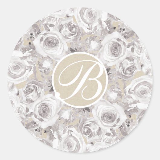Sticker Rond Lettre Initiale Monogramme Roses d'Hiver Rustique  (Devant)