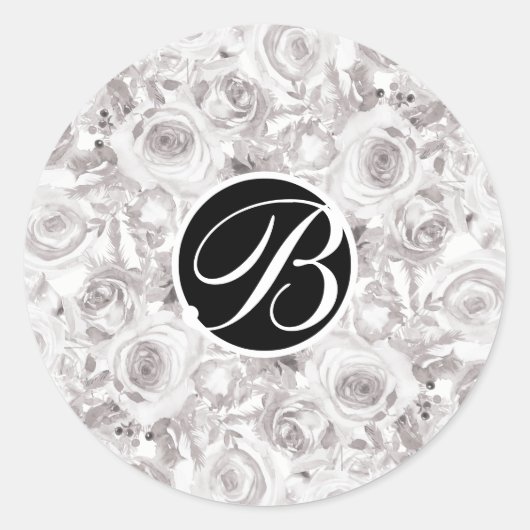 Sticker Rond Lettre Initiale Monogramme Roses d'Hiver Rustique  (Devant)