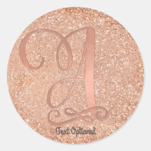Sticker Rond Lettre initiale personnalisée A pailletée or rose