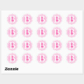 Sticker Rond Lettre initiale rose chaud personnalisée (Feuille)