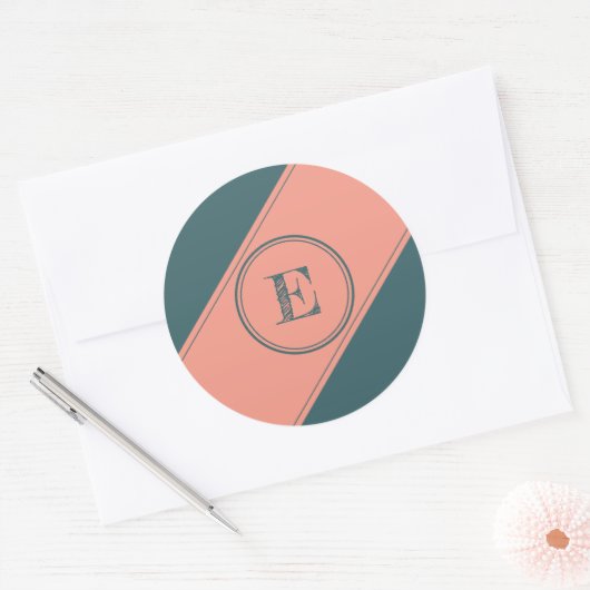 Sticker Rond Lettre initiale Turquoise rectangulaire double cer (Enveloppe)