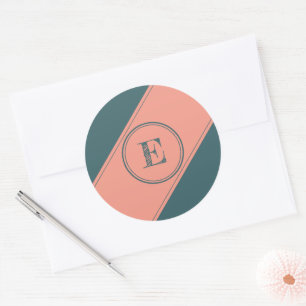 Sticker Rond Lettre initiale Turquoise rectangulaire double cer