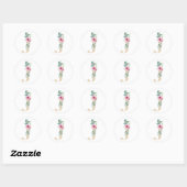 Sticker Rond Lettre J aquarelle avec roses (Feuille)
