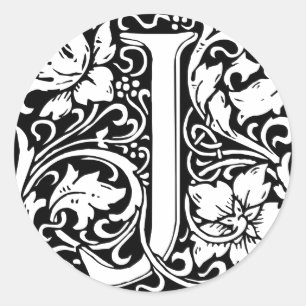 Sticker Rond Lettre J Monogramme Médiéval Art Nouveau