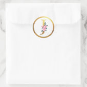 Sticker Rond Lettre J Monogramme Roses roses rose Floral & Eleg (Sac)