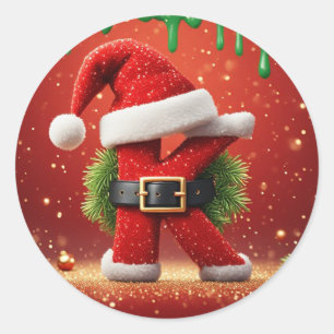Sticker Rond Lettre K de Santa avec couronne de pin Éclairage d