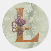 Sticker Rond Lettre L Fleurie Steampunk Vintage (Devant)