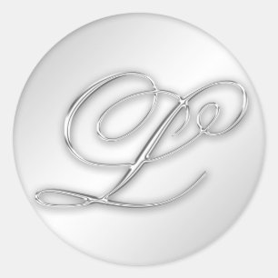 Sticker Rond Lettre L script initial faux argent monogramme fav