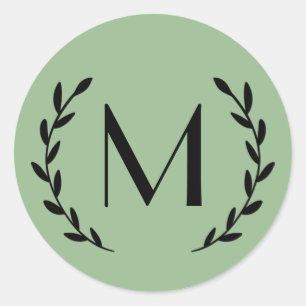 Sticker Rond Lettre Laurel Mariage de la taille verte personnal