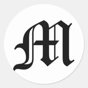 Sticker Rond Lettre M Ancien texte anglais sur Arrière - plan b