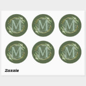 Sticker Rond Lettre M Monogramme Feuilles verts botaniques init (Feuille)