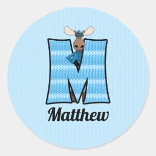 Sticker Rond Lettre M Monogramme orignal bleu portant le nom