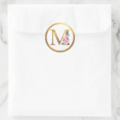 Sticker Rond Lettre M Monogramme Roses rose Floral & Elegant Or (Sac)