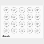 Sticker Rond Lettre M Monogramme Sliver Sur Sceau Mariage Blanc (Feuille)