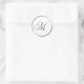 Sticker Rond Lettre M Monogramme Sliver Sur Sceau Mariage Blanc (Sac)
