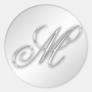 Sticker Rond Lettre M script initial faux argent monogramme fav