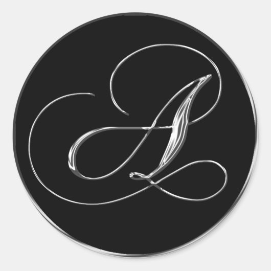 Sticker Rond Lettre Monogramme A Sliver Sur Sceau Mariage Noir (Devant)