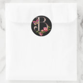 STICKER ROND LETTRE MONOGRAMME B AVEC ROSES ET BUTTERFER (Sac)