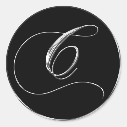 Sticker Rond Lettre monogramme C Sliver sur sceau Mariage noir (Devant)