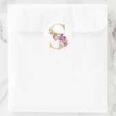 Sticker Rond Lettre MONOGRAMME D'OR S avec fleur (Sac)