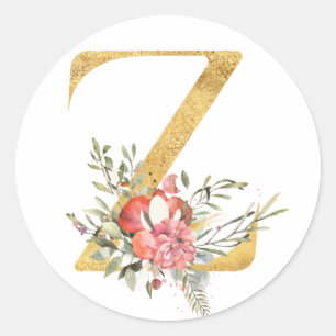 Sticker Rond Lettre MONOGRAMME D'OR Z avec fleur