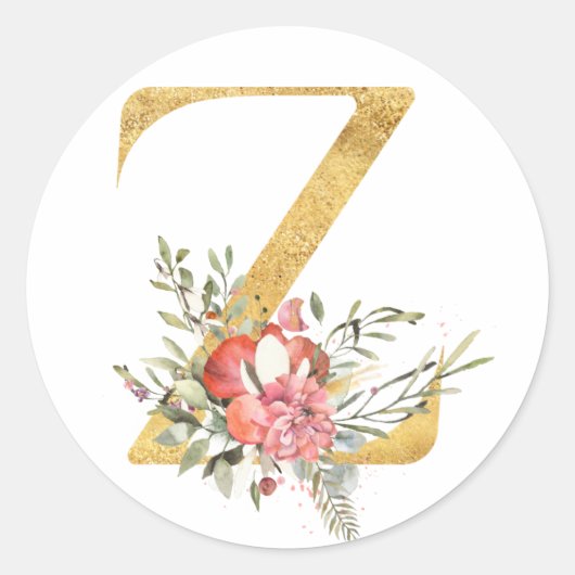 Sticker Rond Lettre MONOGRAMME D'OR Z avec fleur (Devant)
