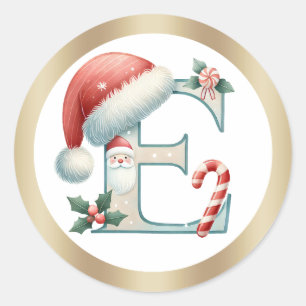 Sticker Rond Lettre monogramme E, chapeau de Père Noël Noël Au