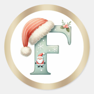 Sticker Rond Lettre monogramme F, chapeau de Père Noël Noël Au