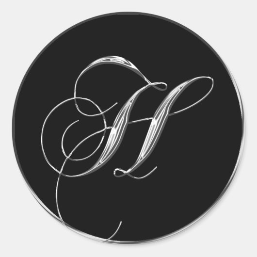 Sticker Rond Lettre monogramme H Sliver sur sceaux Mariages noi (Devant)