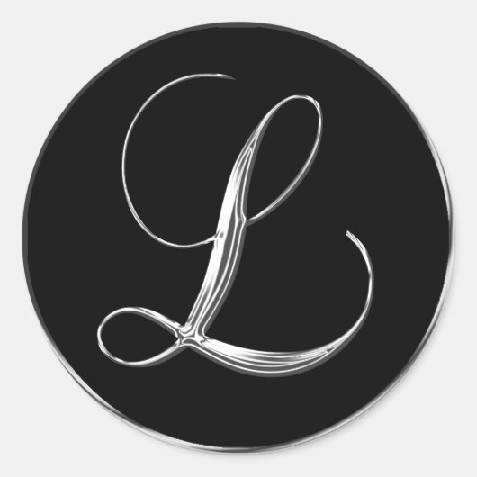 Sticker Rond Lettre monogramme L Sliver sur sceau Mariage noir (Devant)