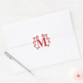 Sticker Rond Lettre monogramme M Feuilles rouges (Enveloppe)