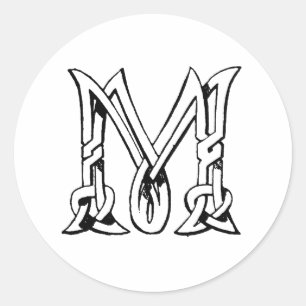 Sticker Rond LETTRE MONOGRAMME MONOGRAPHIQUE CLÉ M Vintage