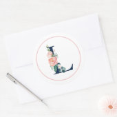 Sticker Rond Lettre Monogramme noire L avec Fleur rose (Enveloppe)