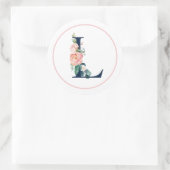 Sticker Rond Lettre Monogramme noire L avec Fleur rose (Sac)
