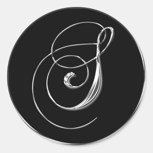 Sticker Rond Lettre Monogramme S Sliver Sur Sceau Mariage Noir (Devant)