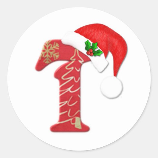 Sticker Rond Lettre monogramme T, Noël (Devant)