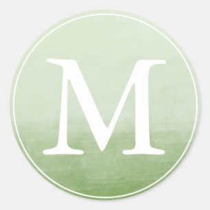 Sticker Rond Lettre monogramme Vert Aquarelle Ombre