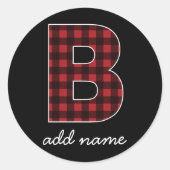 Sticker Rond Lettre monographie B - buffle plaid rouge noir (Devant)