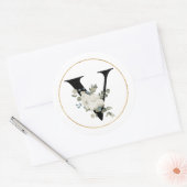 Sticker Rond LETTRE MONOGRAPHIQUE BLANC Élégant V SUR BLANC (Enveloppe)