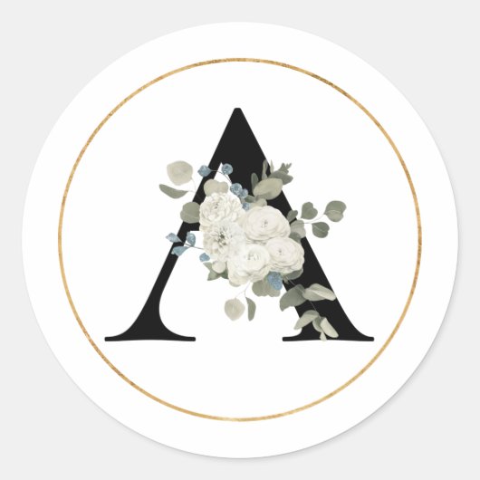 STICKER ROND LETTRE MONOGRAPHIQUE BLANCHE A SUR BLANC (Devant)