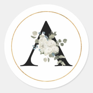 STICKER ROND LETTRE MONOGRAPHIQUE BLANCHE A SUR BLANC