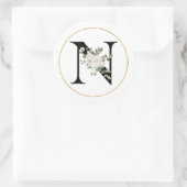 Sticker Rond LETTRE MONOGRAPHIQUE BLANCHE Élégante N SUR BLANC (Sac)