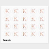 Sticker Rond LETTRE MONOGRAPHIQUE D'OR K FLORAGE ROSE BLANC ros (Feuille)