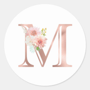 Sticker Rond LETTRE MONOGRAPHIQUE D'OR M FLEUVE ROSE rose