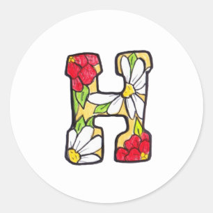 Sticker Rond LETTRE MONOGRAPHIQUE Florale "H"