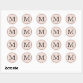 Sticker Rond Lettre monographique noire rose pâle (Feuille)