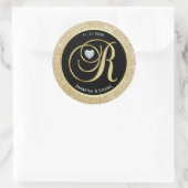 Sticker Rond LETTRE MONOGRAPHIQUE OR Parties scintillant Noire  (Sac)